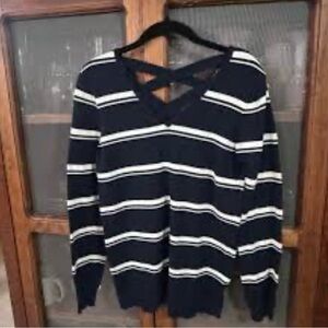 Navy and White Striped Women's Sweater
